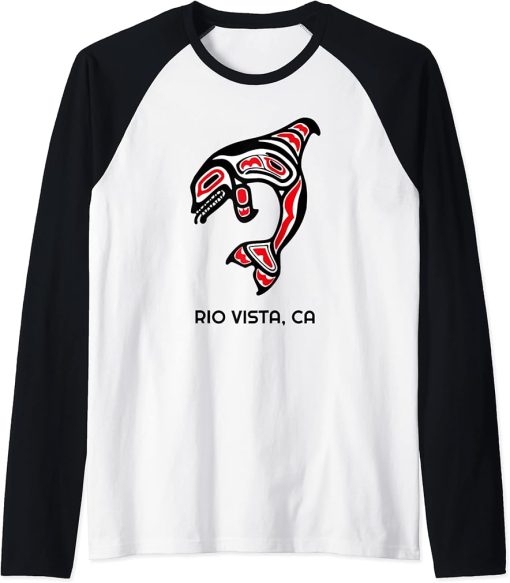 Rio Vista, California Native American Orca Killer Whale Gift Raglan Baseball Tee