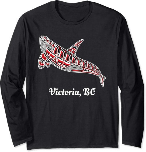 Victoria, BC Canada Native Upward Orca Killer Whale Long Sleeve T-Shirt